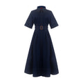 Women's Denim Long Dress 2025 Autumn New Texture navy blue Women's Business Long Dress