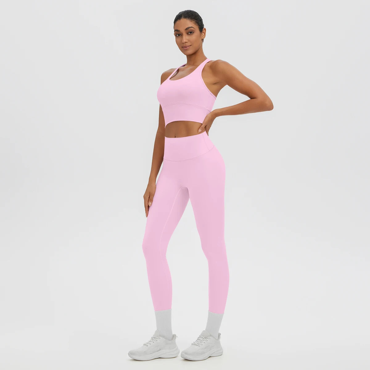2PCS/set Gym Sports Yoga Suit for Women's Solid Color High Stretch Quick Drying Legging Yoga Pants Gather I-shaped Vest Yoga Set