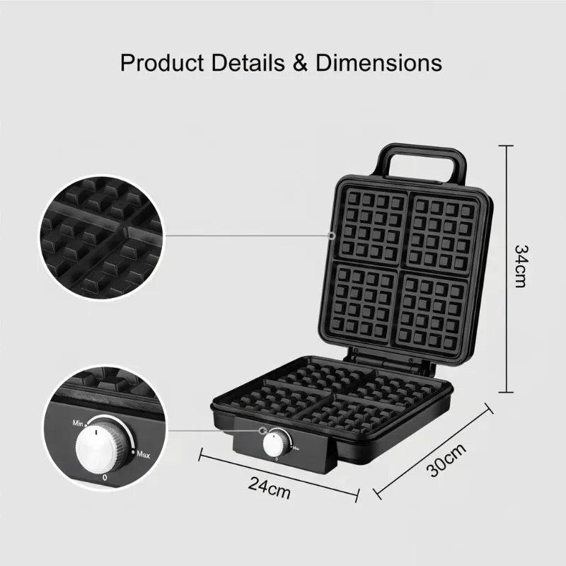 1500W Sandwich Maker Electric Waffle Makers 4 Pan Double Heating Non-Stick Egg Cake Oven Waffle Cake Machine for Kid's Snacks