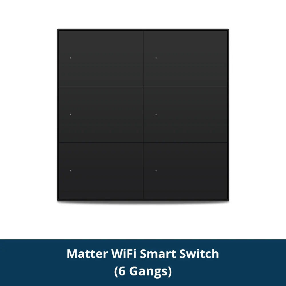 Matter Over WiFi US Smart Wall Light Switch 1 2 3 4 6 Gangs with Black Button Neutral Required Homekit SmartThings App Control