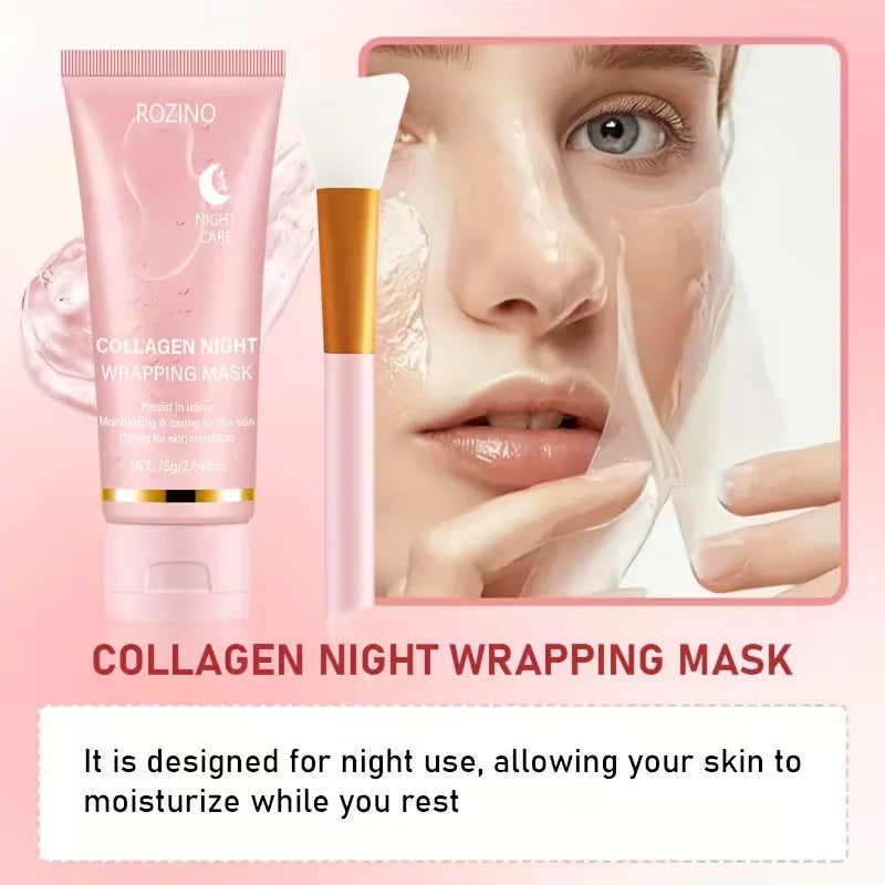 Collagen Intensive Moisturizing Nighttime Peel-Off Mask 75g, Comes with a Free Mask Brush, Gel Texture Is Easy to Absorb, Deeply Hydrates and Moisturizes, Instantly Relieves Dryness with a Single Swipe and Peel-Off, Evens Out