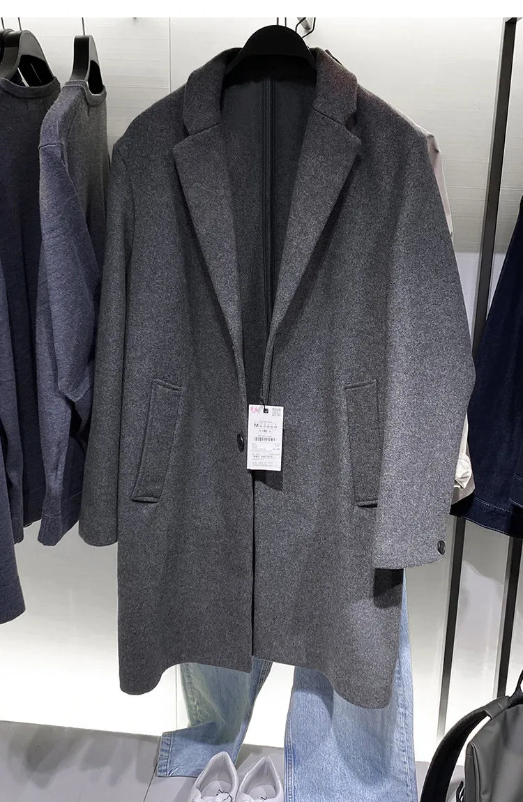 MAMELICCE Original design Mid-length woolen coat Wool-blend coat Classic business casual Autumn and winter trench coats Men coat