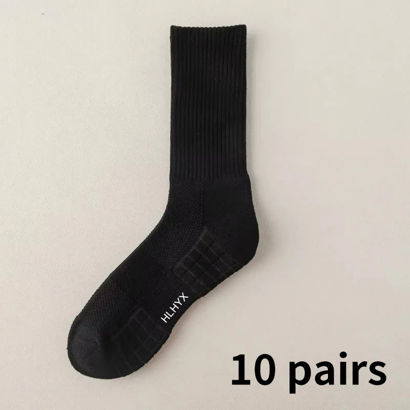 10pairs HLHYX Socks Men's Cotton Deodorant Winter Towel Bottom with Mid-tube White Stockings Thickened Sports Basketball Socks