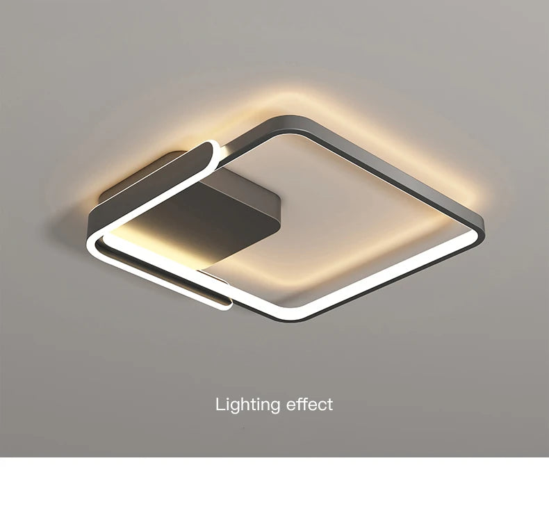 Modern Led Ceiling Light The Bedroom Black White Square Ring Lamp Living Room Study Nursery Indoor Lighting Fixture