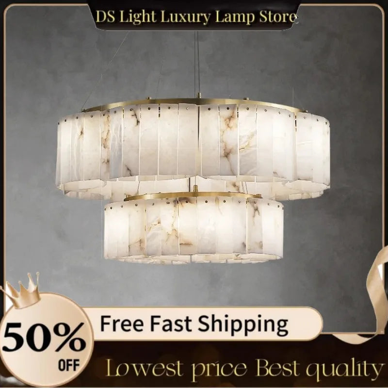 Modern Light Luxury Natural Marble Ceiling Pendant Lamps Home Decor Appliance Hanging Lamps Brushed Matte Gold Lighting