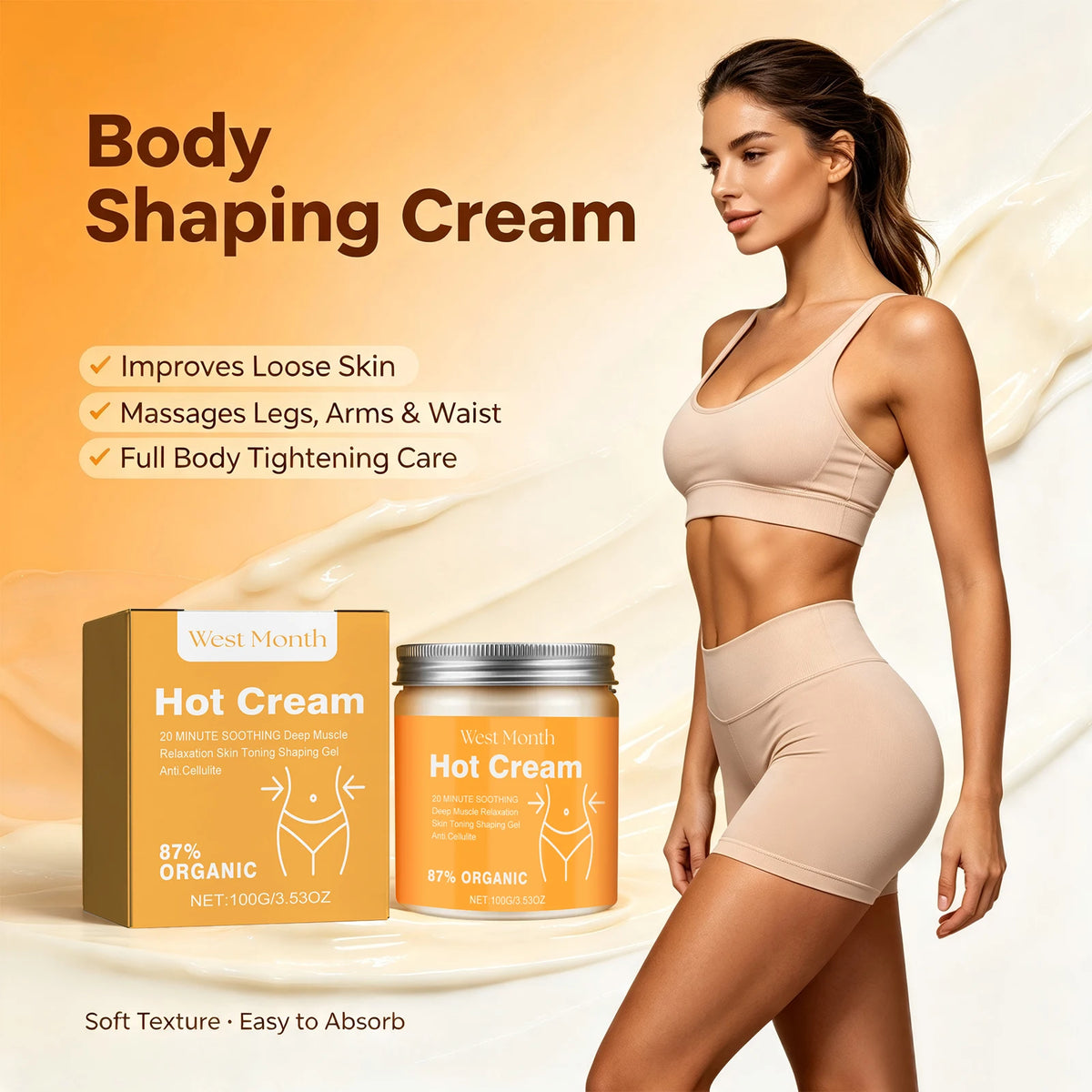 Hot Cream for Arms Legs and Belly Firming Body Sagging Skin Anti Cellulite Shaping Cream Tighten Nourish Dry Skin Massage Cream
