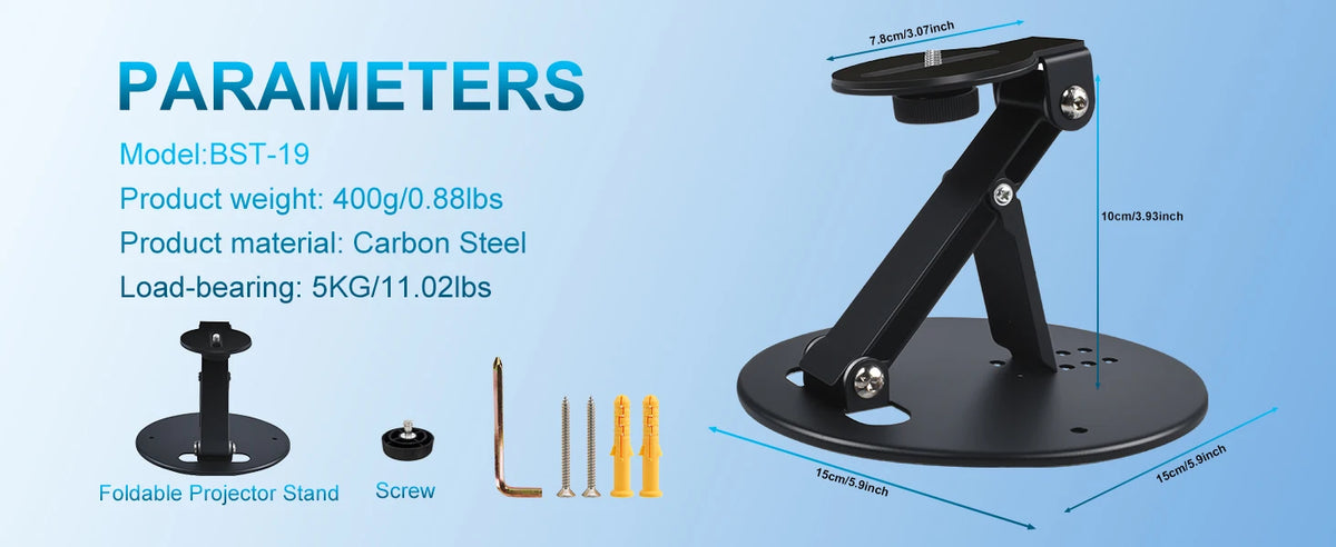 Desktop Projector Mount 180° Adjustable 3-in-1 Mounting Options Universal 1/4" Screw Sturdy Portable Max Load-Bearing 11 Pounds