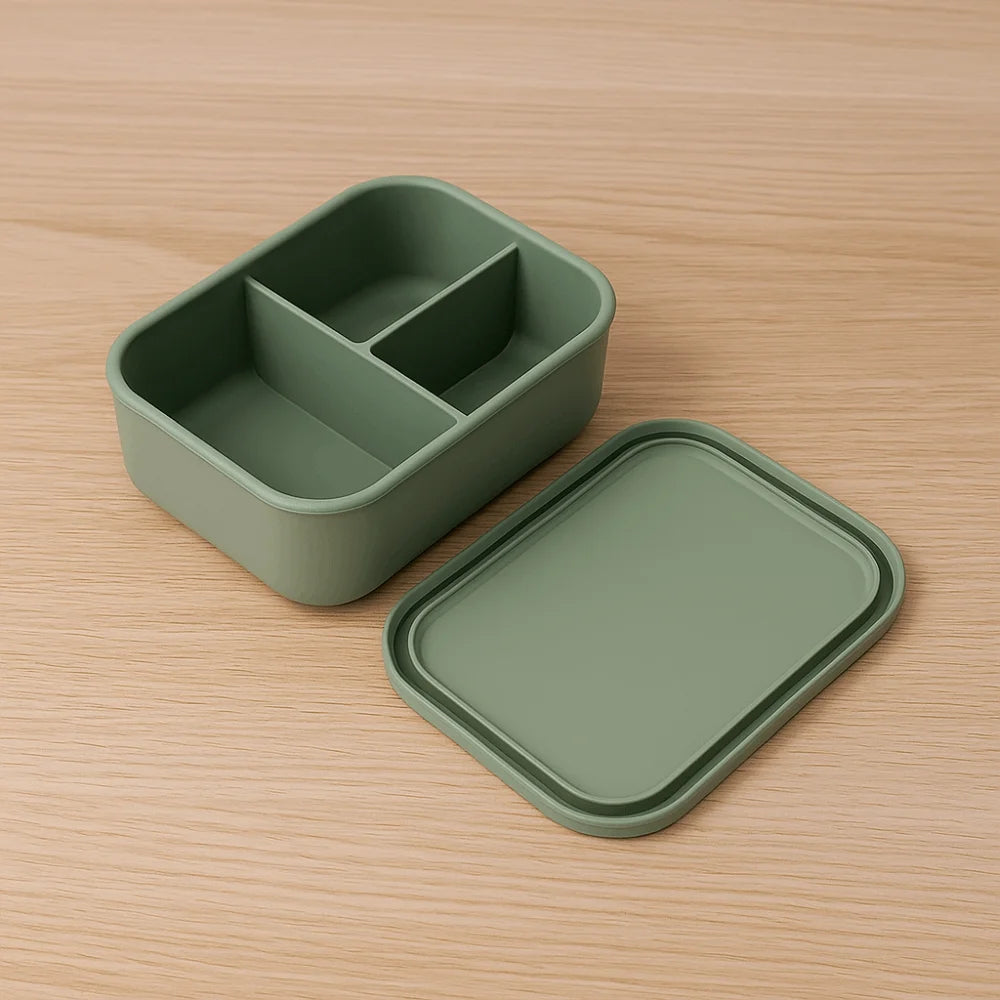 3 Compartments Silicone Lunch Box Rectangular Heat Resistant Food Container Microwavable Lunch Container School