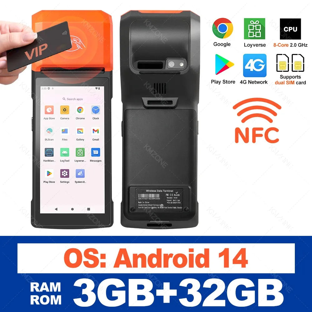 Handheld Android 13/14 PDA Printer 58MM Mobile Receipt Bill Thermal Printer 5.5 Inch Touch Screen Bluetooth Wifi NFC 2D Scanner