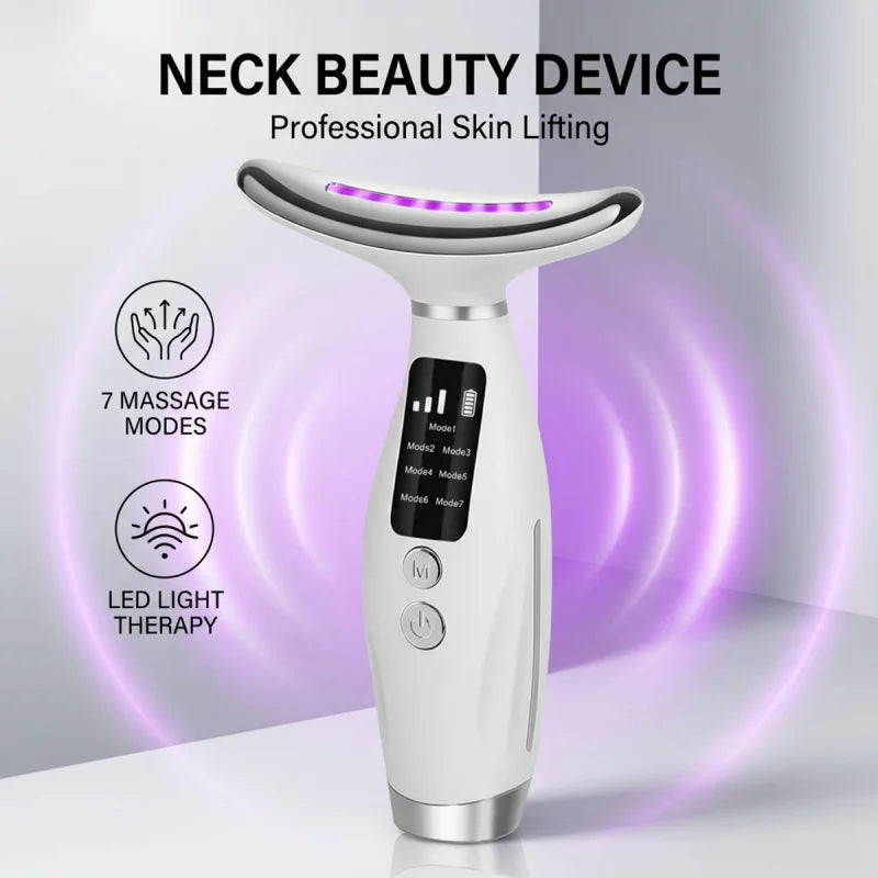 7 Colors LED Photon Therapy Face Neck Massager 3 Adjustable Gears Vibration Anti Wrinkle Skin Tightening Lifting Home Beauty Dev
