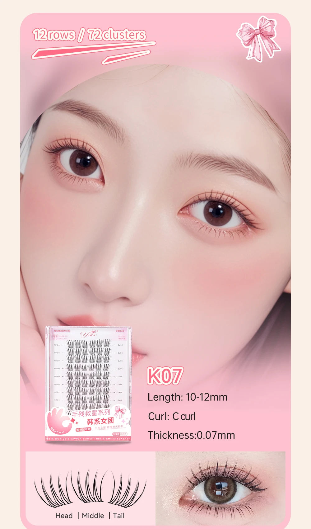 Yelix DIY Cluster Lashes Natural Eyelash Extension Volume Individual Lashes Mixed Tray Lashes Cluster Natural Eyelashes Makeup