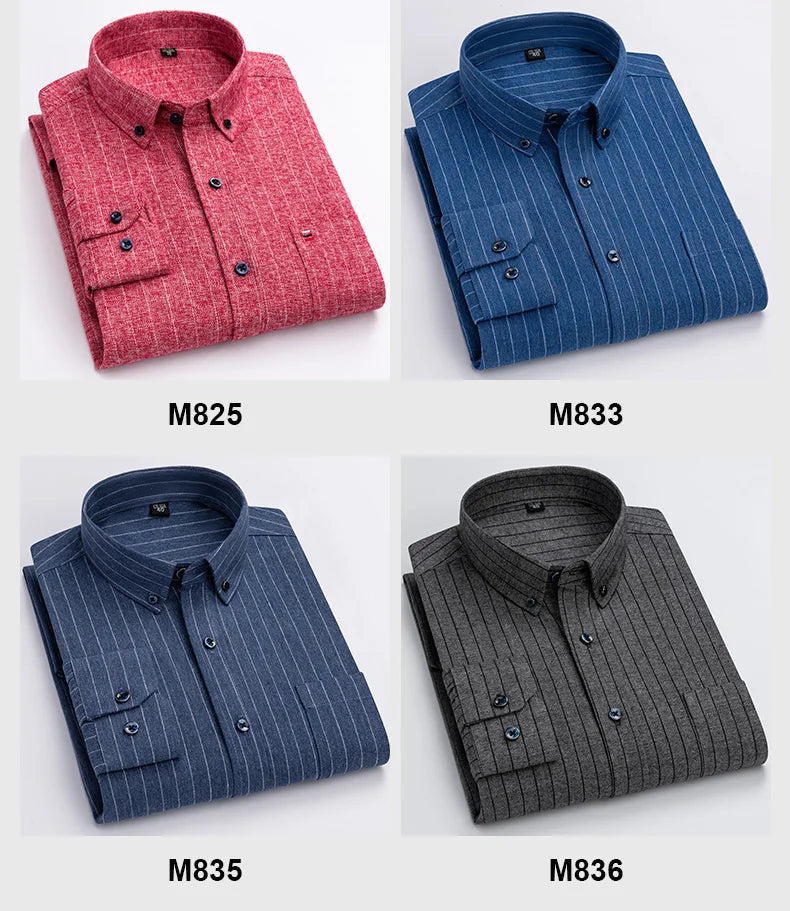 New in ShirtPlus Size 7XL 100% Cotton Sanding Long-Sleeve Shirts for Men Slim Fit Plain Shirt Striped Plaid Single Pocket Clothe