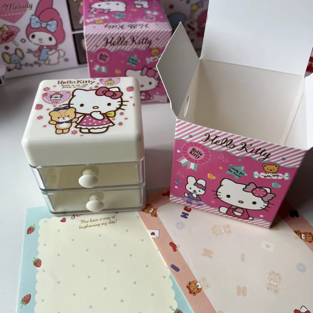 Hello Kitty Kuromi Japanese-Style Cartoon Desktop Organizer  Cute Mini Drawer-Style Storage Box  Two-Tier Jewelry Organizer
