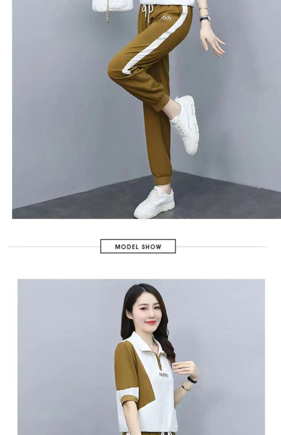 2 Piece Sets Women 2024 Summer Fashion Contrast Color Half Zipper Short Sleeve Tops Casual Pockets Sports Joggers Pants Outfits