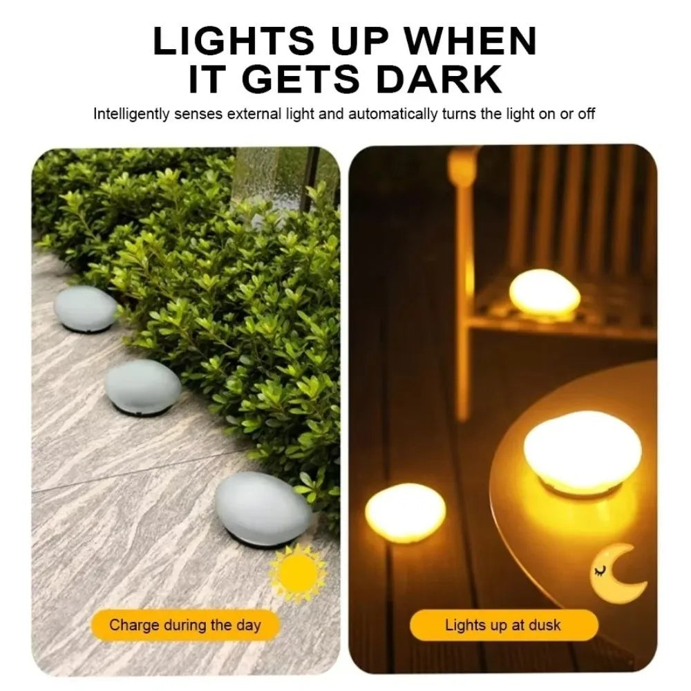 LED Solar Stone Light Solar Powered Decorative Frosted Glass Ground Lamp Waterproof Outdoor Waterproof Lantern Garden