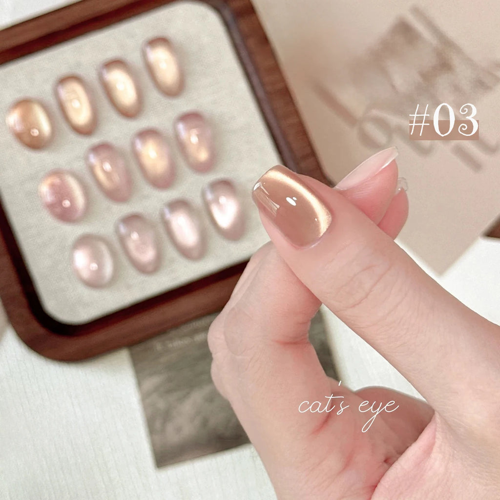1-4pcs WS Autumn Winter Nails Pink Gold Cat's Eye Gel Nail Polish Glue Super Flash Golden Pink Porcelain White Glass Beads Gel