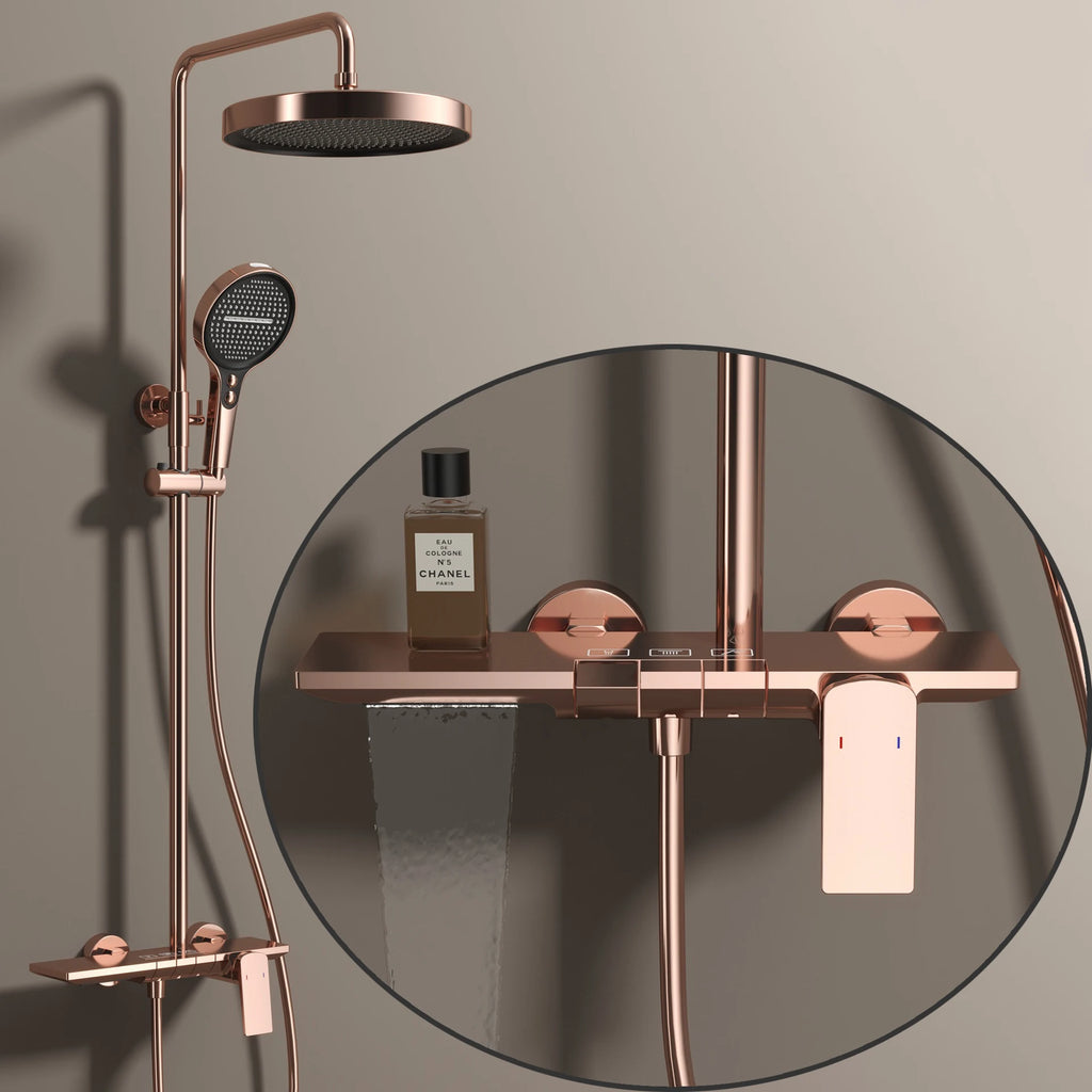 Rose Gold Piano Bathroom Shower System Solid Brass Bathroom Faucet Accessories Rain Shower Head Hot Cold Piano Shower Set