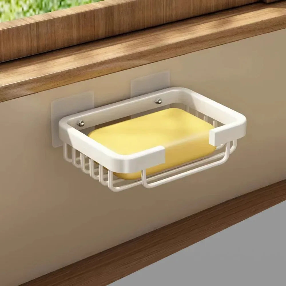 Drill Free Wall-mounted Soap Holder Sponge Dish Holder No Drilling Aluminum Adhesive Soap Dish Holder Rack Metal Soap Holder