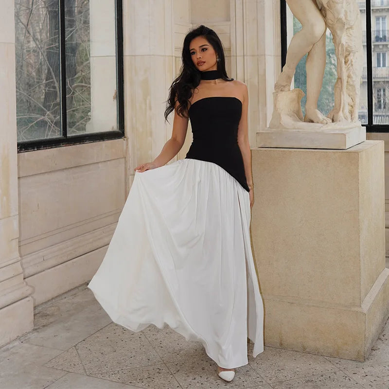 Elegant Halter Long Dress Women's Loose Sleeveless Off Shoulder Floor-length Dresses 2025 Spring Summer Lady Solid Stylish Robes