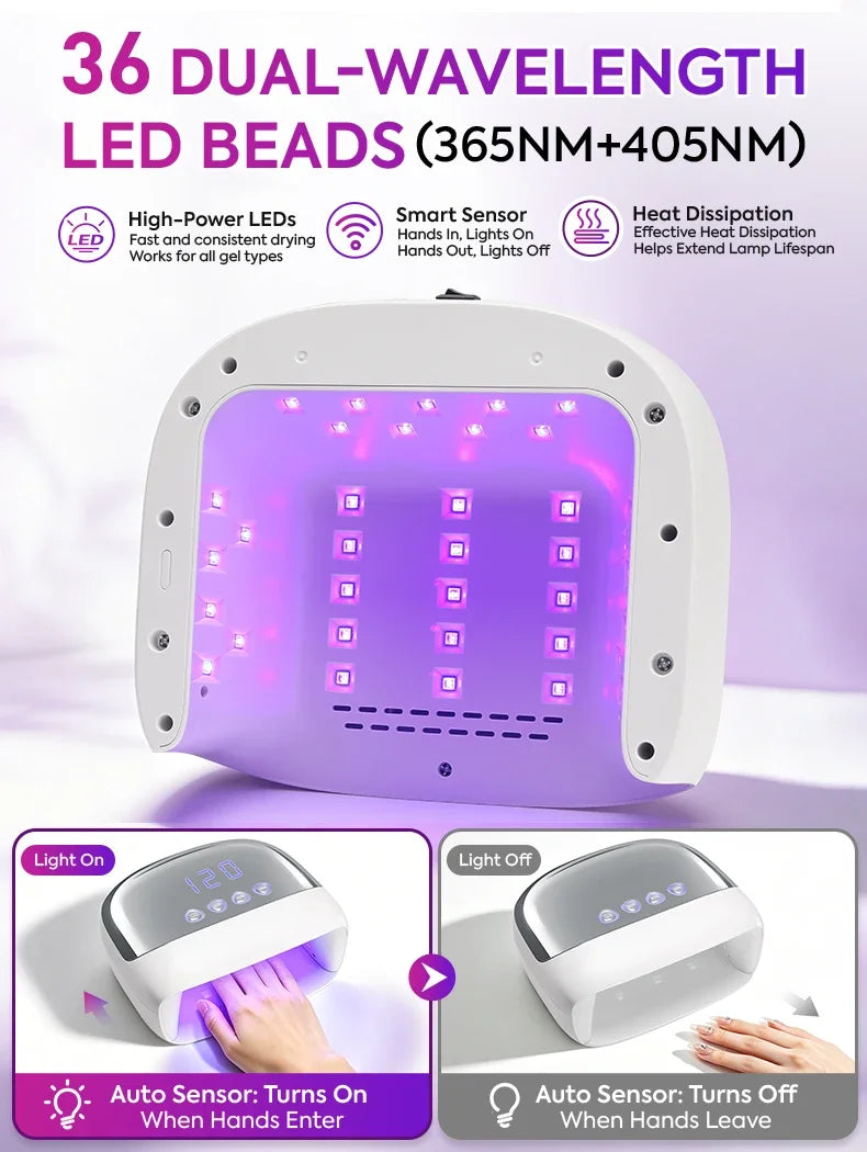 DianaBeauty UV Nail Lamp Powerful 108W Nail Dryer with 4 Timer Settings Professional Manicure Lamp with Smart Sensor Nail Tools