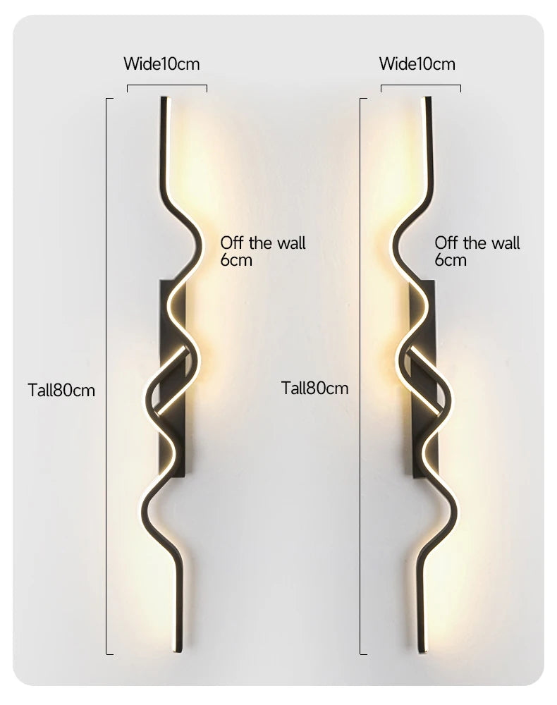 Wall Sconce Black LED Wall Lamp 80/100CM Long Strip Irregular Light Bedroom Bedside Lights Decorative Background Home Decor