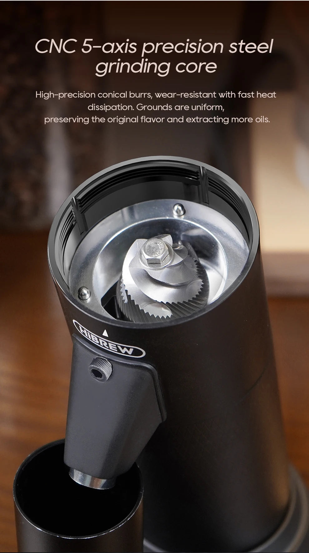 HiBREW G5 48mm Conical Burr Electric Coffee Grinder Compact Portable Coffee Bean Mill Kitchen for Espresso Turkish Coffee
