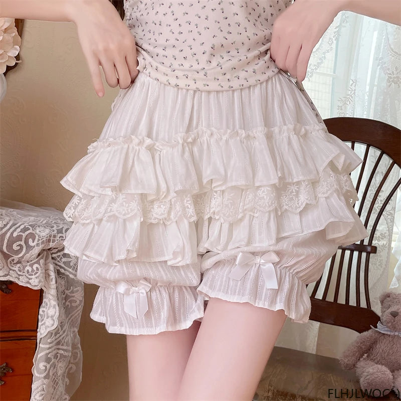 Cotton Bloomers Lolita Style Girls Cute Sweet Japan Sexy Lace Date Princess Pink Layer Puff Shorts Ruffles Lantern Small Pants