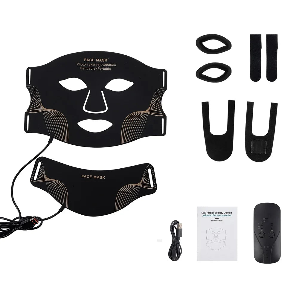 Silicone LED Mask Face And Neck 7 Colors LED Photon Red Light Infrared Therapy Flexible Facial Mask Repair Skin Wireless Use