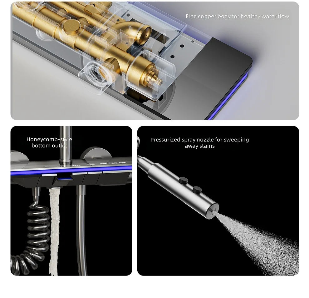 Shower Set, Thermostatic LED Display, Piano Key Pressurized Nozzle, Bathroom Home Decor, Water Saving Faucet System
