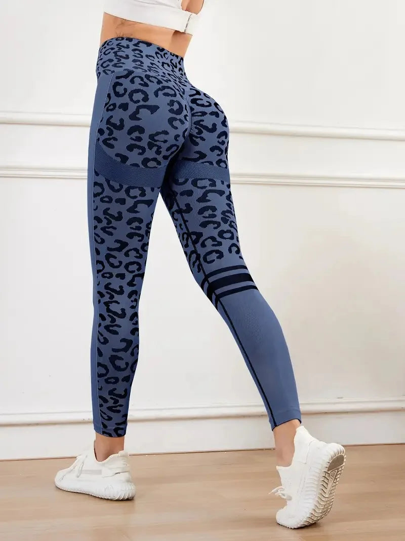 Leopard Print Seamless Booty Lift Leggings - High Waist Compression Yoga Running Training Pants