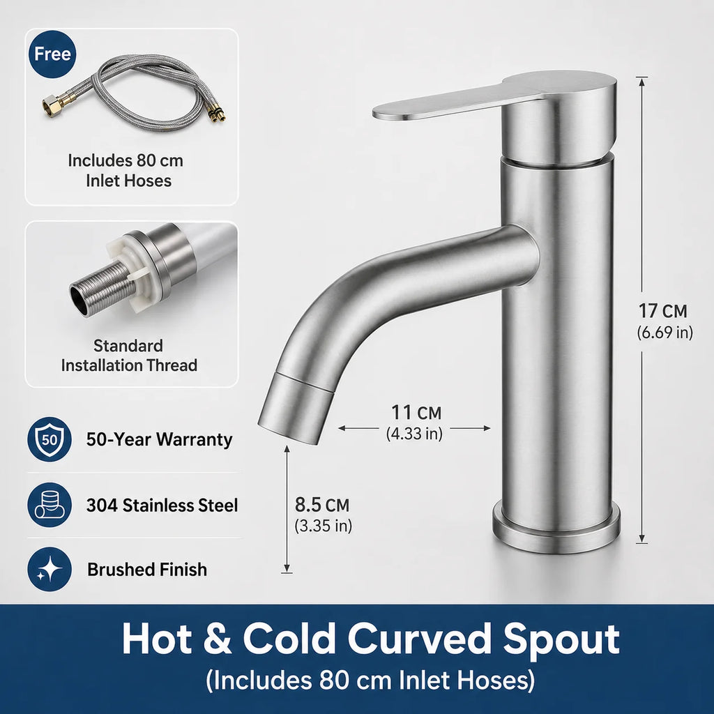 Stainless Steel Bathroom Faucet Hot Cold Water Mixer Tap Basin Faucet Matte Black Silver Single Handle Sink Taps