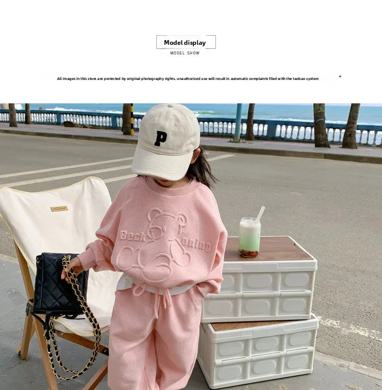 2026 Spring Children's Spring Clothes Round Neck Long Sleeve Sweater Boys and Girls Trendy Baby Stylish Children's Clothing 2PCS