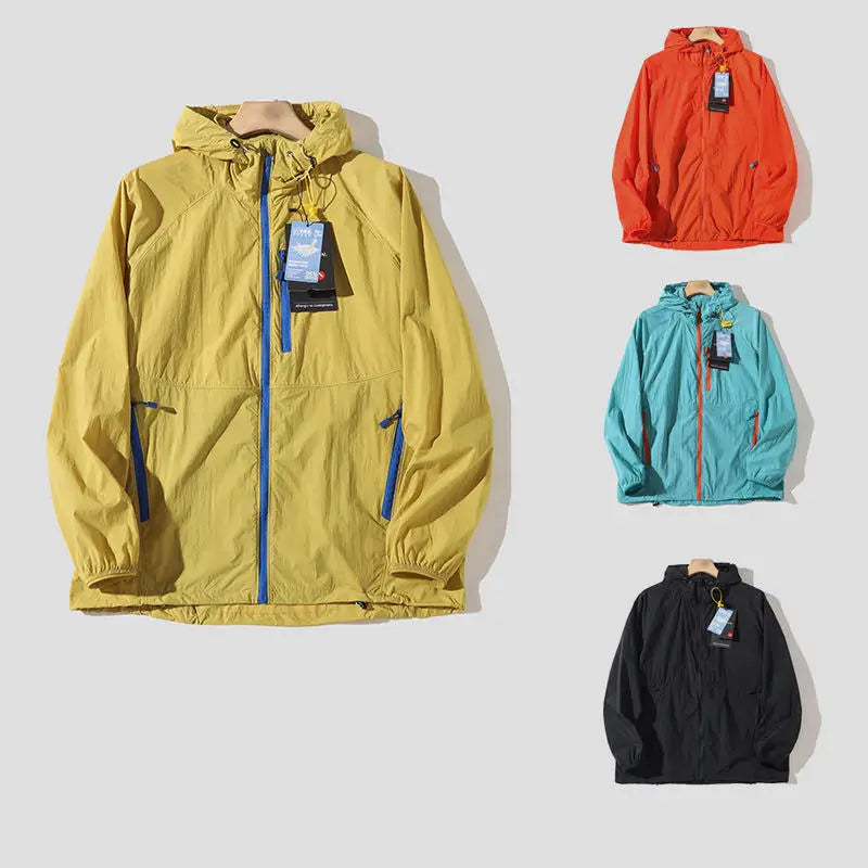 High Quality Outdoor Hooded Jacket Couple Matching Summer Sports Wear Men's Style Two-Way Zipper Waterproof Running Clothes