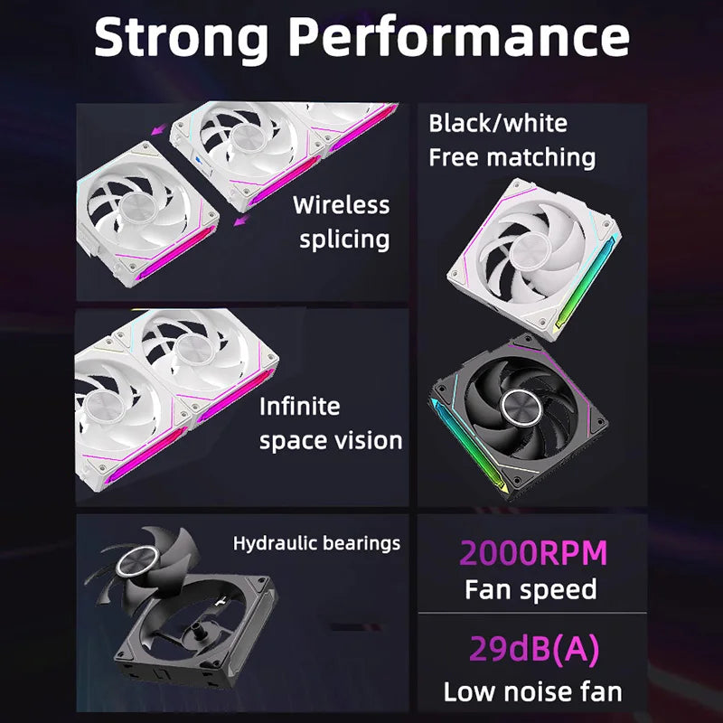 Coolcirc DL-2 Modular Wireless Splicing 120mm PC Case Cooling Fan ARGB Infinite Mirror Lighting Effect for Computer Water Cooler