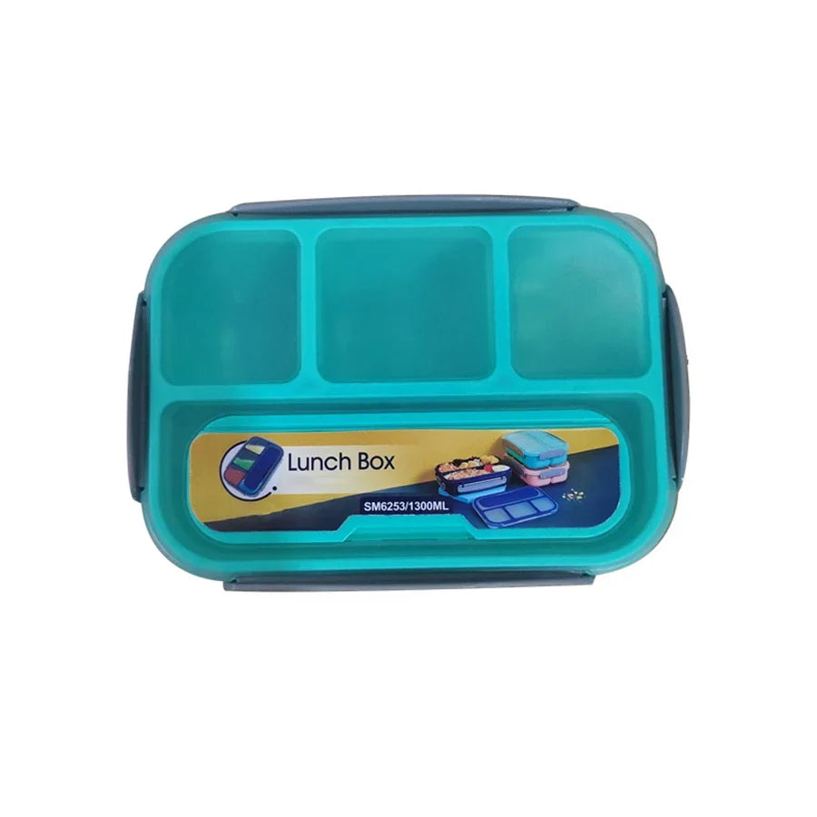 1PC Four grid plastic lunch box 1300ML,student office lunch box,Sealed Leak Proof And Easy To Clean Student Bento Box