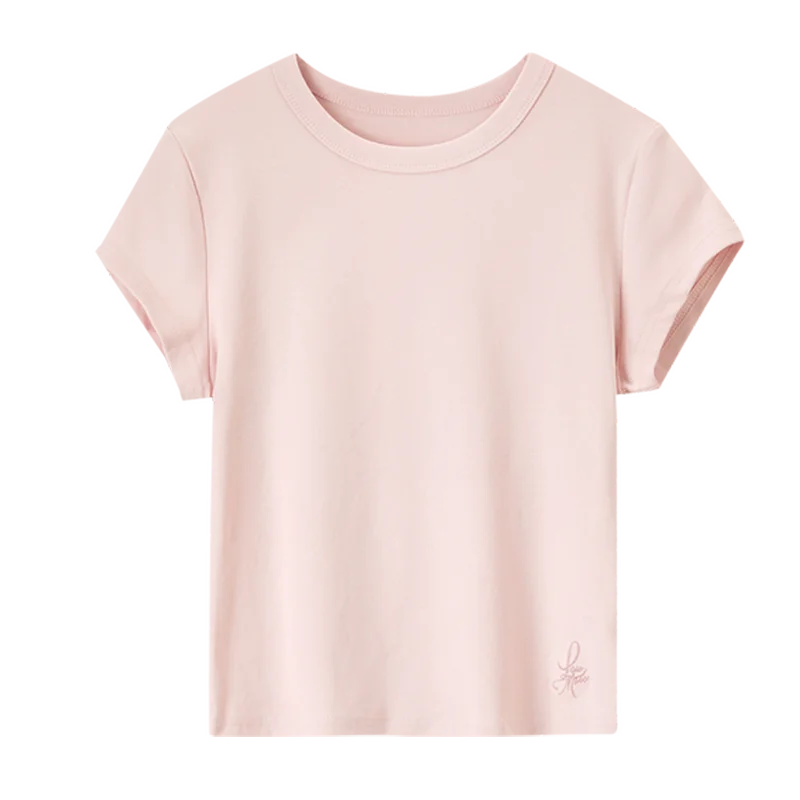 SENTUBILA Solid Color Women's T-shirt 2025 Spring Summer Fashion Embroidery Knit Basic Crewneck Short Sleeve Tops 152T59063