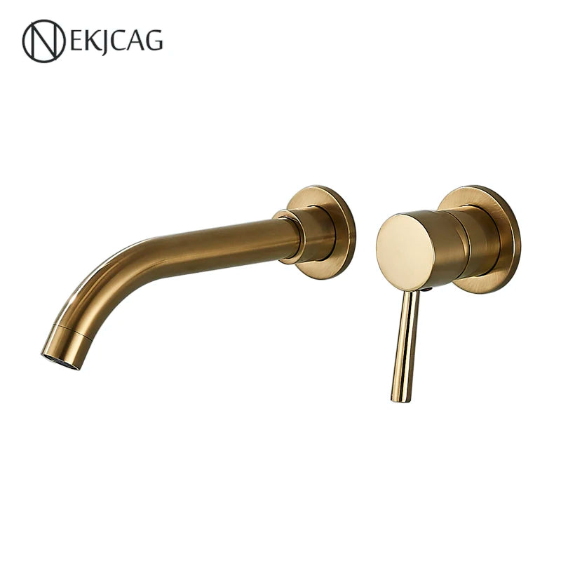 Wall Mounted Wash Basin Faucet Matte Black Bathroom Bathtub Mixer Cold And Hot Single Handle Chrome Tap Integrated