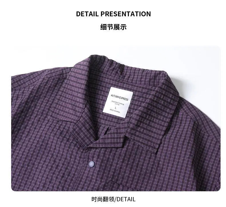 Summer Outdoor Shirt Men Short Sleeve Summer Streetwear Cleanfit Fashion Loose Casual Oversize Plaid Blouse Hawaiian Shirts