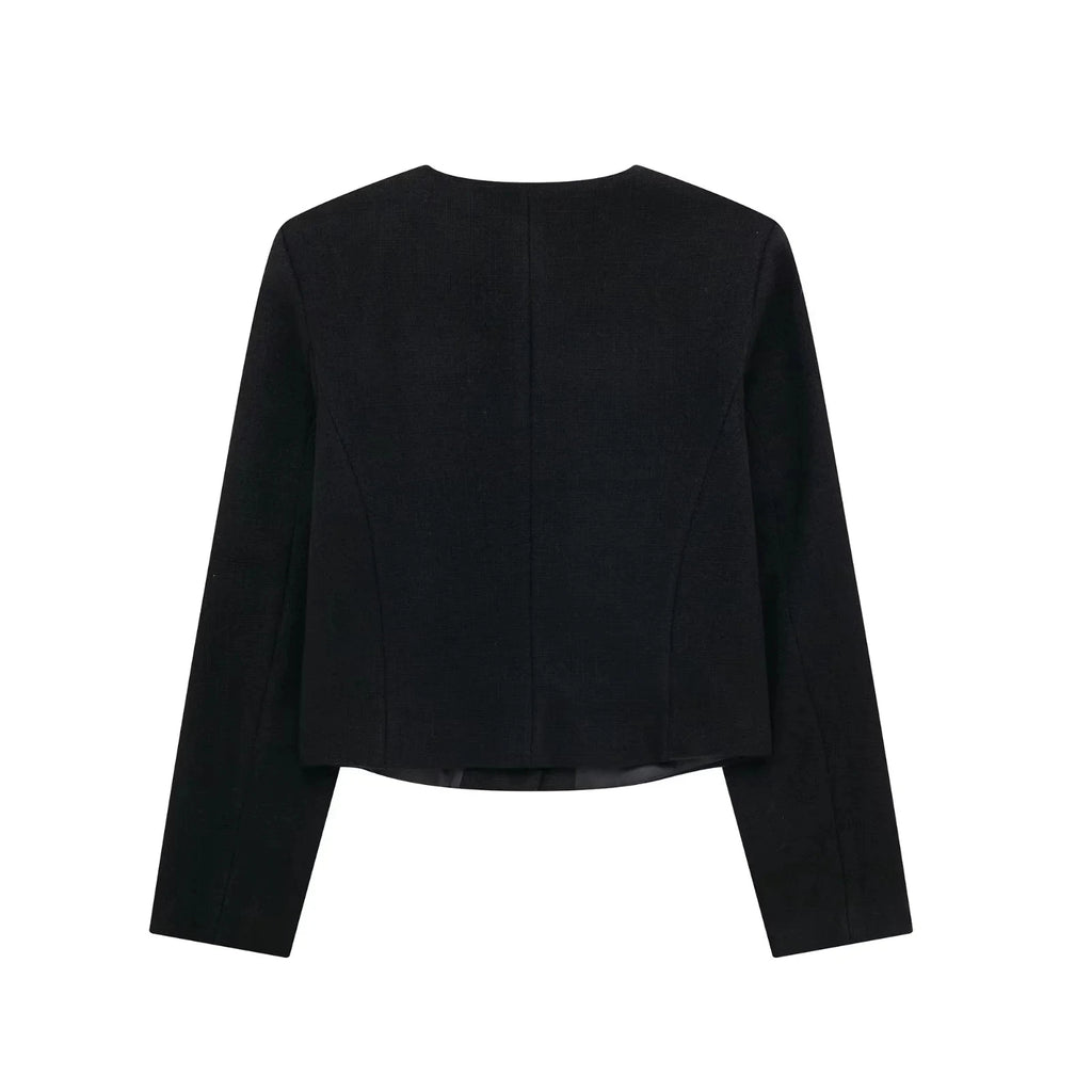 HH Women Vintage Solid Coat Button Long Sleeve O Neck Jacket With Pocket 2024 Spring Elegant Female Casual Outerwear Jakcet