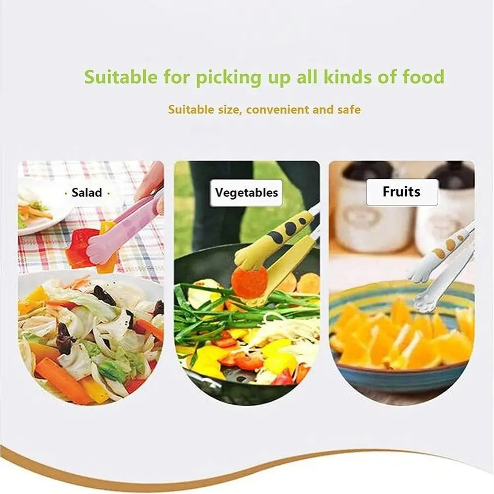 Multifunctional Cat Paw Shape Food Tongs Stainless Steel Kitchen Gadgets Meal Tongs Sandwich Baking Clip Barbecue Tongs