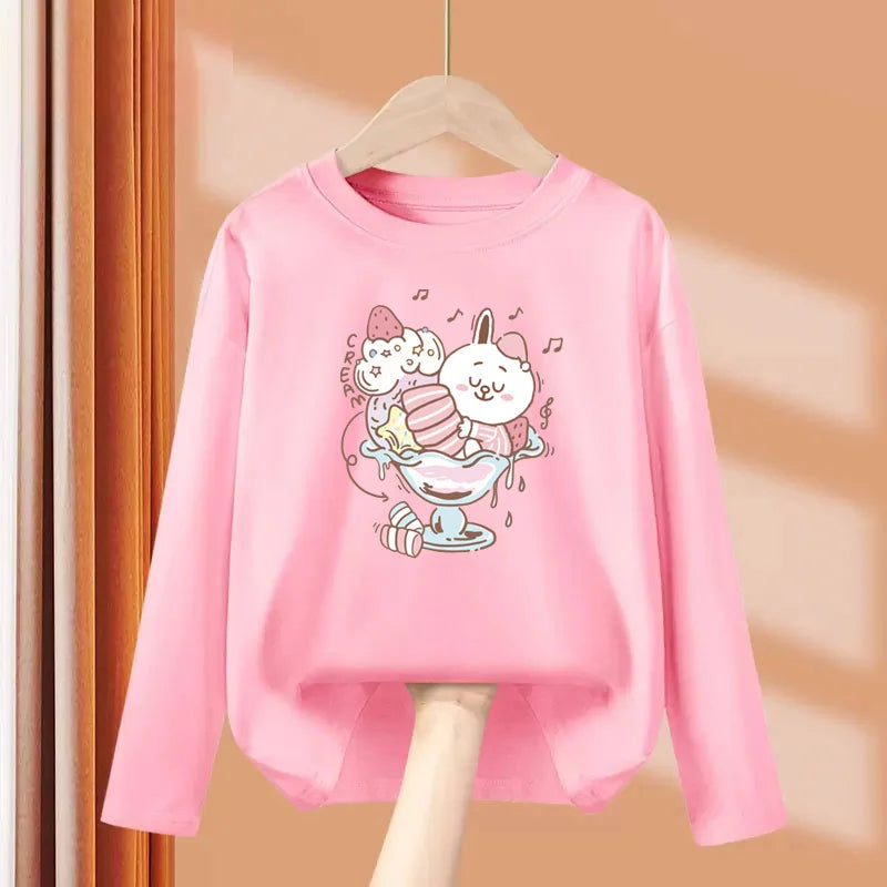 Autumn Sweet Cartoon T-shirt for Baby Girls Long Sleeve Lovely Tops 3-14T Girls Spring Clothing