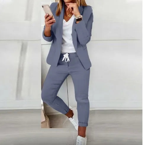 Office Lady Blazer And Lace-Up Pants Two Piece Set 2026 New Casual Fashion Solid Color Women's Set Conjuntos De Mujer Streetwear