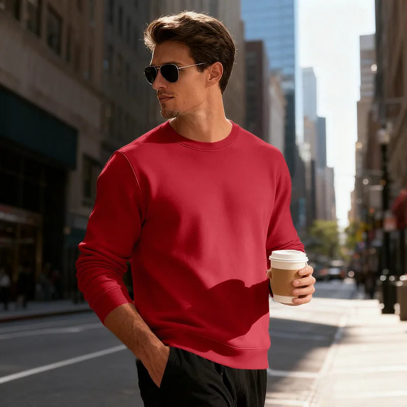Winter Mens Loose Crew Neck Pullover Sweatshirt Fleece Lined Warm Casual Sports Commuter Outerwear Men Sweatshirt