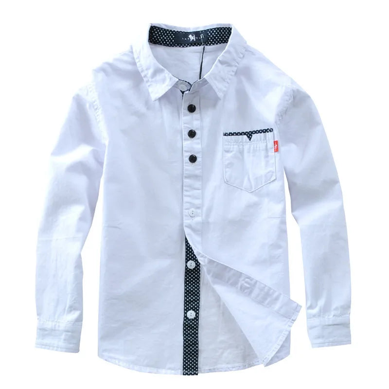 Hot Sale Children Boys Shirts Spring 2023 Fashion Solid color Kids baby Shirts children Clothing Shirt white Long sleeve 3-12Yrs