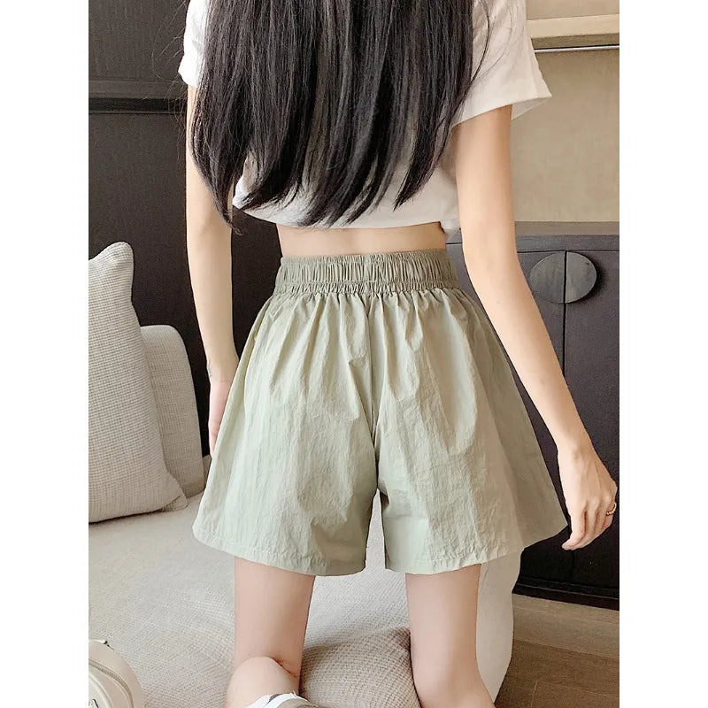 Women Summer Cargo Shorts Elastic Drawstring Waist Cool Shorts Oversized American Street Style Loose Wide Leg Casual Big Size
