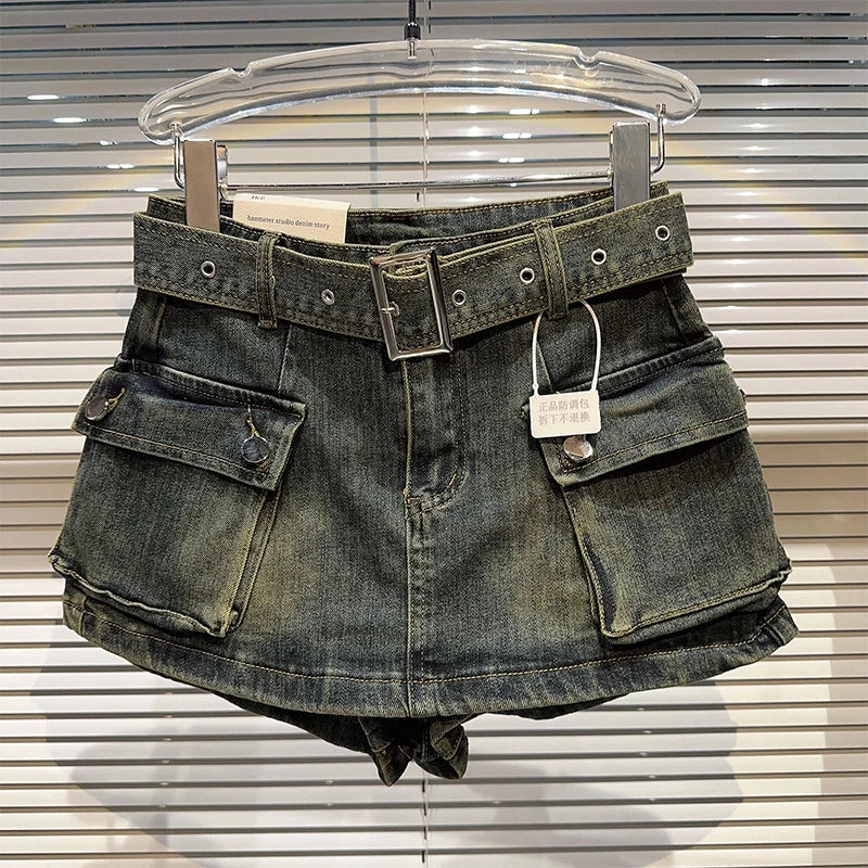 Women's Black Denim Cargo Shorts Fashion High Waist Ladies Streetwear Baggy Cowboy Shorts Jeans 2000s Y2k Harajuku 2000s Clothes