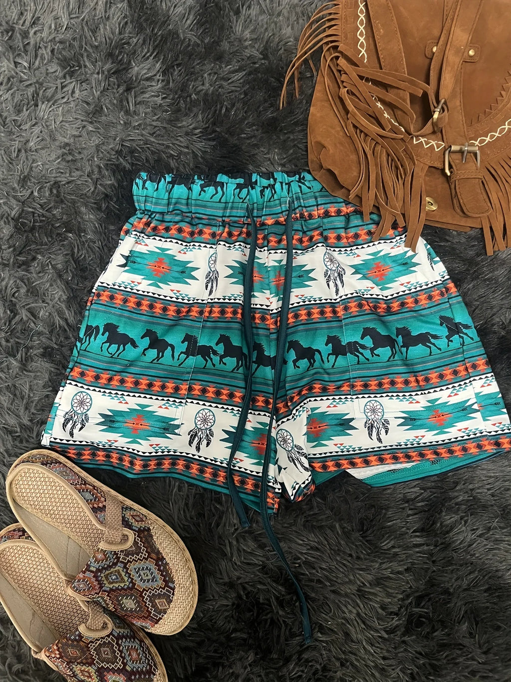 Women's Western Retro Geometric Print Shorts