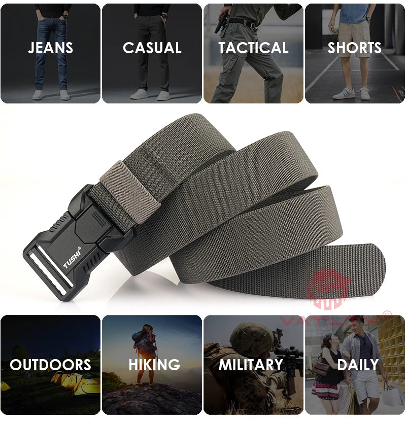 VATLTY New Tactical Outdoor Belt for Men and Women Aluminum Alloy Buckle Quick Release Elastic Belt Casual Belt Jeans Waistband