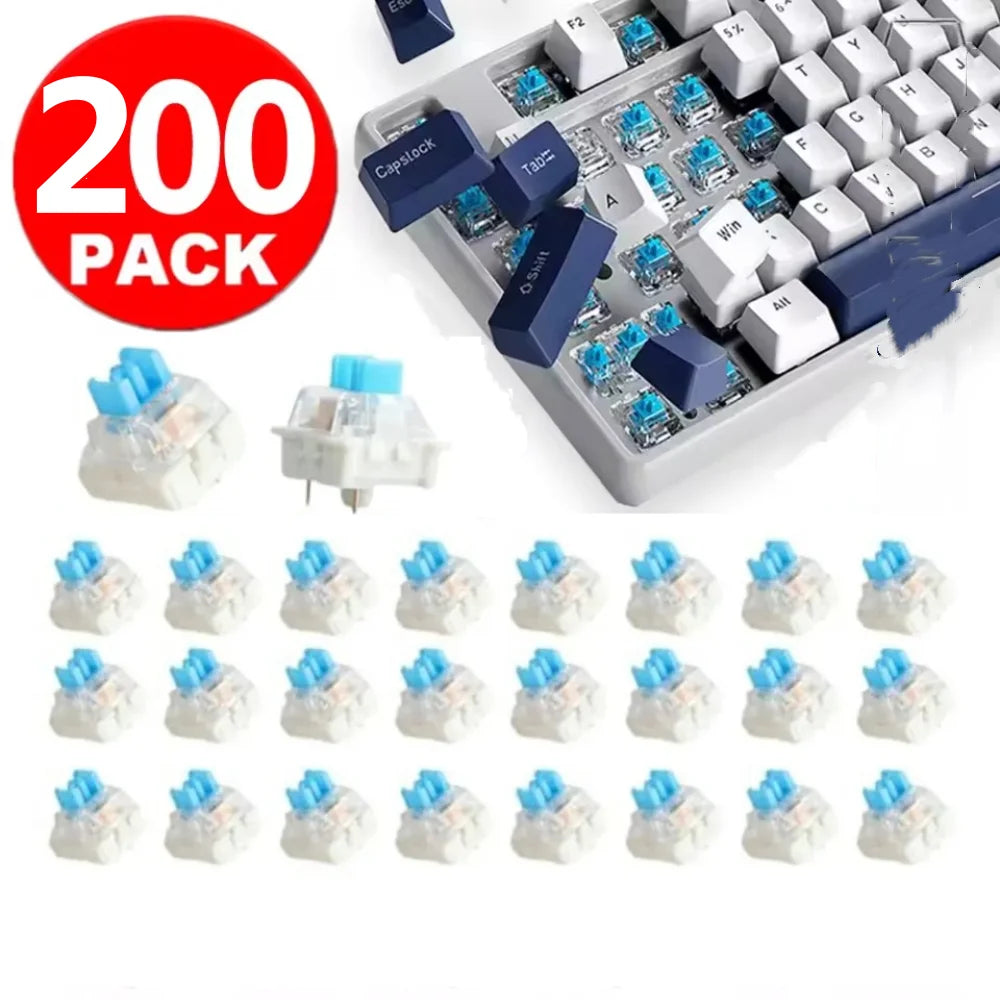 200/10pcs Mechanical Keyboard Switches Blue Switch Customizable Hot-Swappable 3 Pins Cross Stem for Mechanical Keyboard