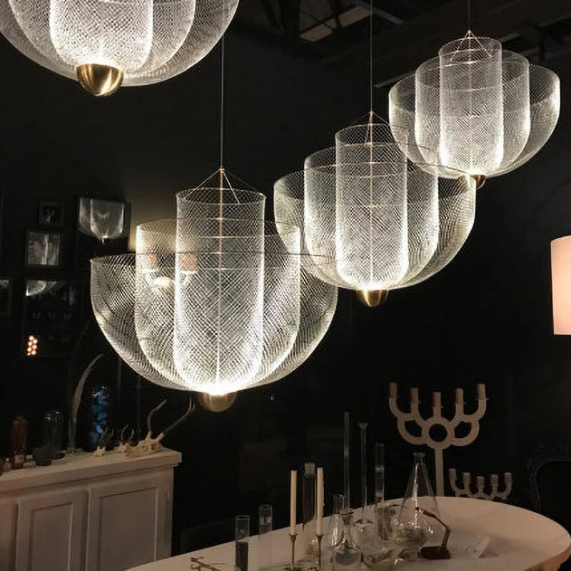 Modern Ceiling Chandeliers Dimmable LED Pendant Light Modern Design Metal Grid Meshmatics Dining Hanging Lamp Suspension Fixture